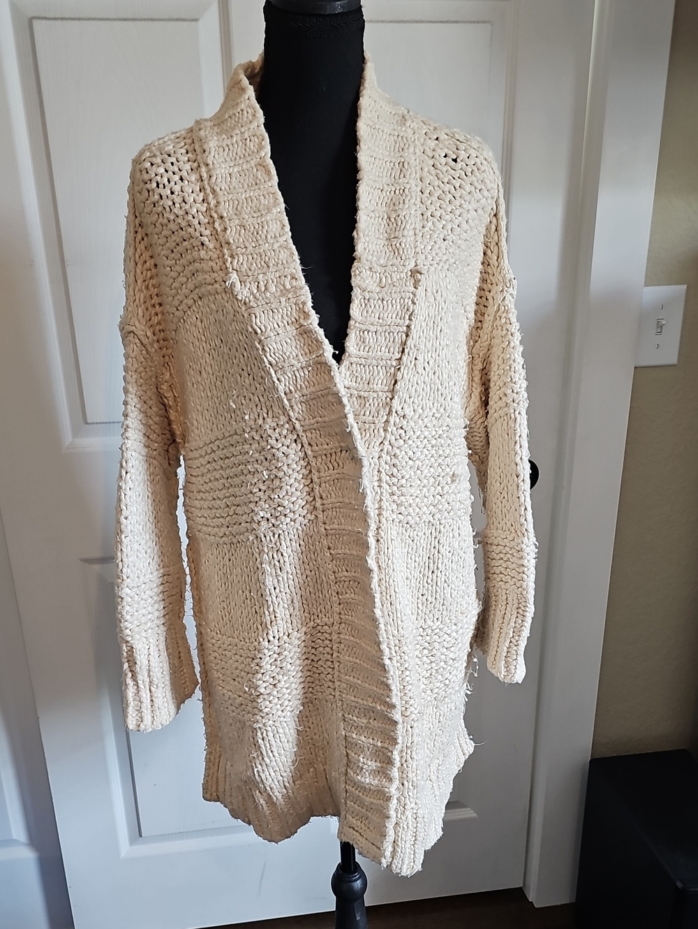 Free People Cream Chunky Open-Front Knit Cardigan